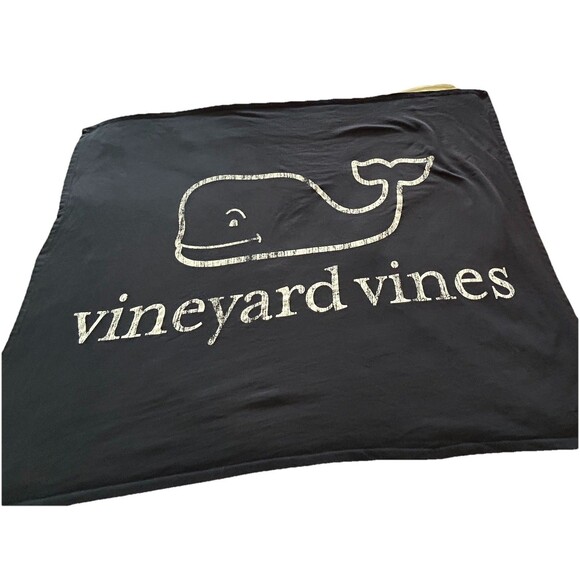 Vineyard Vines Blanket Throw Navy Blue White Whale Logo 100% Cotton RARE - Picture 2 of 4